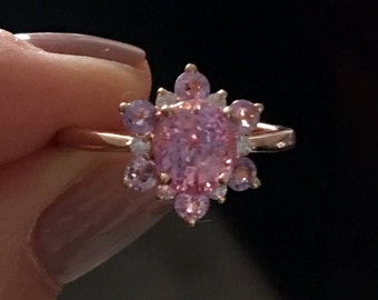 Pink Snowflake ring Sapphire engagement ring Round Peach sapphire ring Diamond ring Rose gold ring engagement ring by Eidelprecious