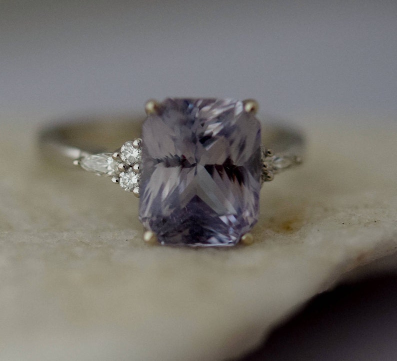Lavender sapphire ring Engagement ring 14k white gold diamond | Etsy