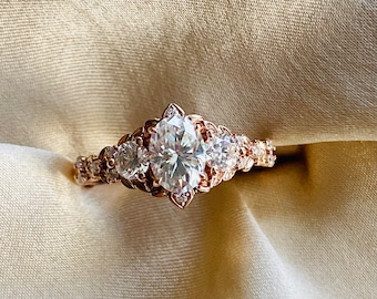 Arwen- 2 Elvish Moissanite Engagement Ring Gold Lab Diamond Engagement Ring Whimsical Fantasy Ring Fairytale Ring