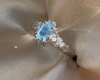 Arwen Opalescent Moonstone-like Sapphire Engagement Ring: 14k White Gold Lab Diamonds