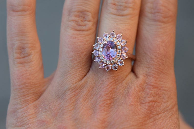 Sapphire engagement ring Oval Pink sapphire ring Diamond ring Rose gold ring engagement ring by Eidelprecious image 2