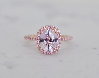 Pink sapphire ring set. Fantasy ring. Pink ring and sapphire bands. Unique 14k Rose gold engagement ring set by Eidelprecious.