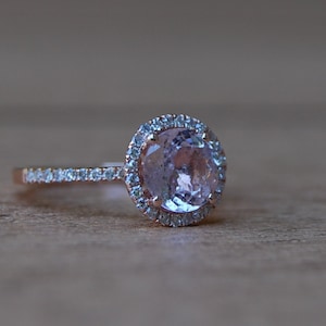 2ct round Peach sapphire Champagne sapphire ring diamond ring 14k rose gold Engagement ring by Eidelprecious