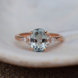 Mint sapphire engagement ring. Eidelprecious Campari ring. Light Blue green sapphire 2ct oval sapphire diamond Campari ring