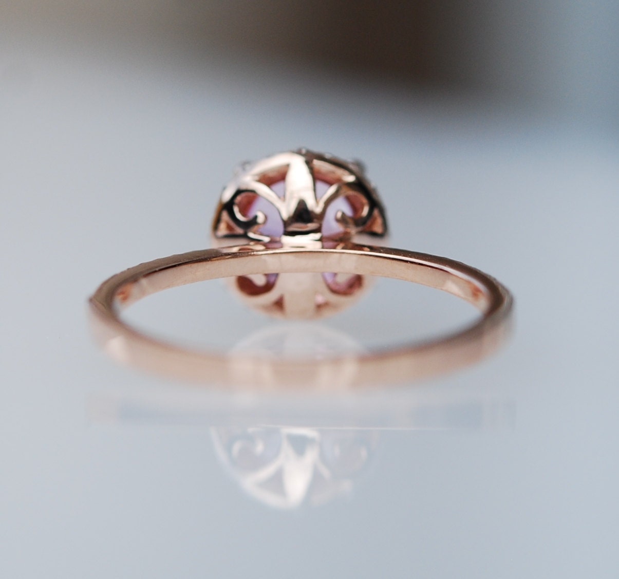 Rose Gold Engagement Ring 0.9ct Light Pink Diamond Ring 14k Rose