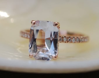 Emerald cut Sapphire Ring. Engagement Ring emerald cut 14k rose gold diamond ring 3ct sapphire ring by Eidelprecious