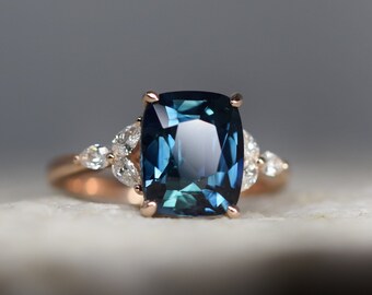 Teal sapphire and diamond engagement ring. Blue green sapphire ring, 4ct Trillium engagement ring by  Eidelprecious.