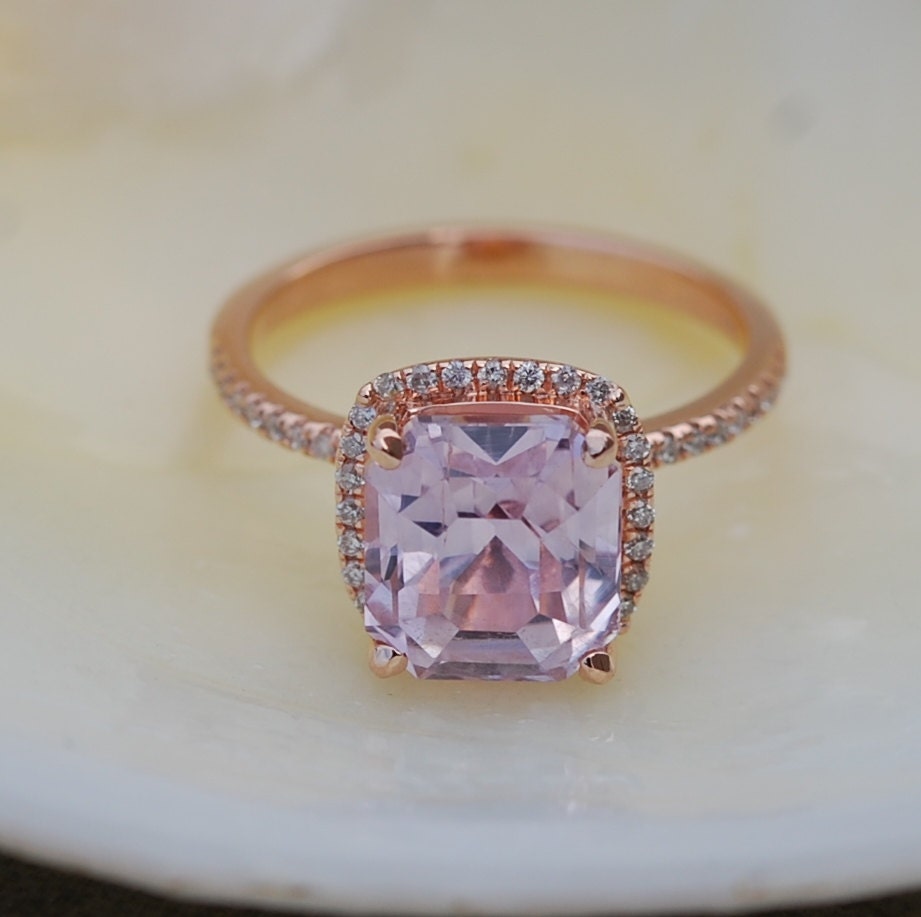 lavender Peach Sapphire Ring. Rose Gold Engagement Ring. 2.15ct Square ...