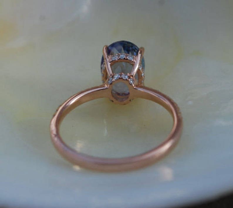 Tanzanite Ring. Rose Gold Engagement Ring 1.5ct Lavender Lilac Tanzanite oval cut engagement ring 14k rose gold. image 4