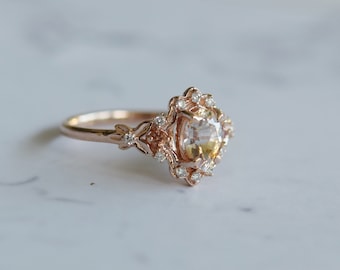 Ombre Yellow sapphire ring gold Engagement ring Vintage Sapphire Rose gold engagement ring yellow orange Unique fairytail engagement ring