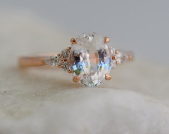 Engagement Ring Rose gold engagement ring White Sapphire ring Campari ring Oval Rose gold diamond ring 1.6ct ring Eidelprecious ring