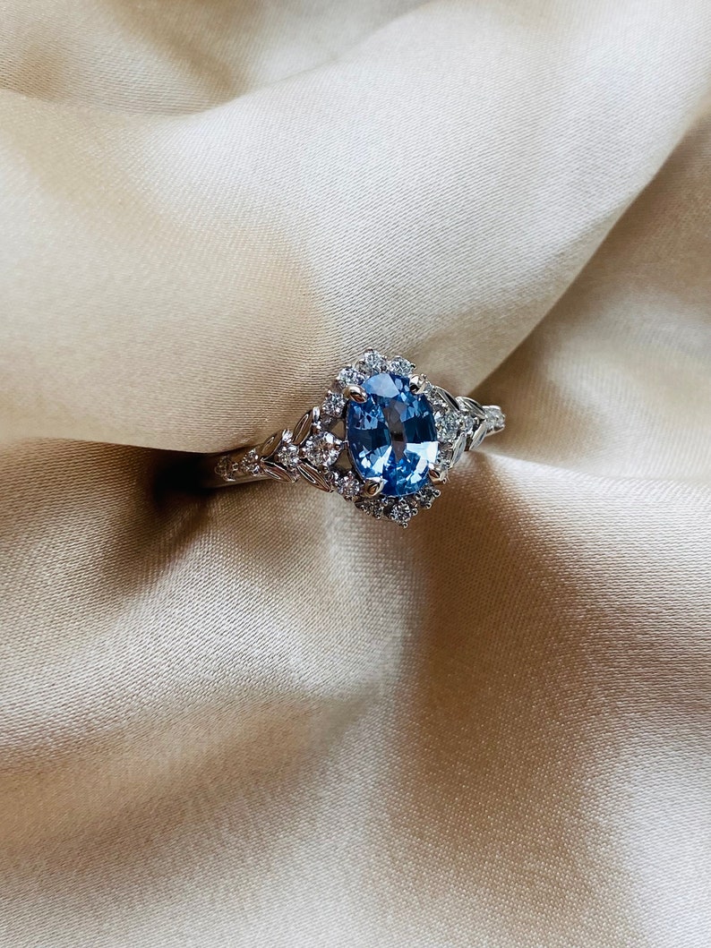 Kassandra Ice blue sapphire engagement ring white gold Winter Glow Light Blue sapphire diamond engagement ring Enchanted engagement ring image 6