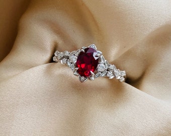Arwen Ruby Engagement Ring Gold Moissanite Diamond Engagement Ring Whimsical Fantasy Ring Fairytale Ring