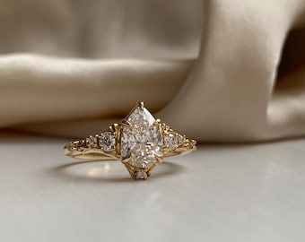Coletta Engagement Ring: Pear Lab Diamond, 14k Gold Whimsical Design