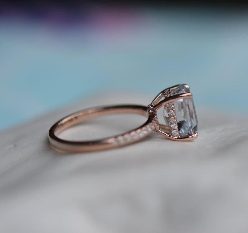 White Sapphire Engagement Ring Radiant Cut White Sapphire Ring Etsy