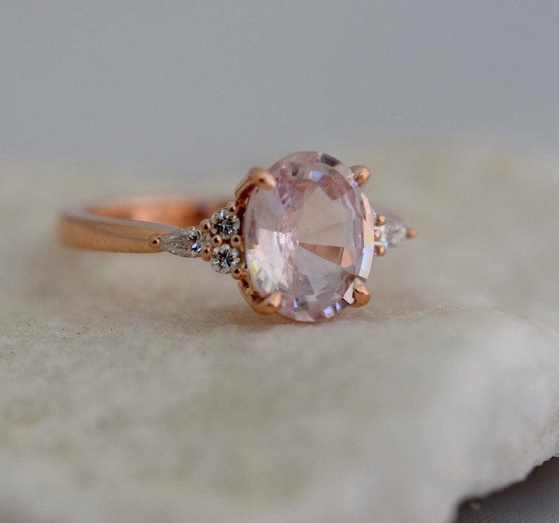 Blush Sapphire Engagement Ring. Light Peach Pink Sapphire - Etsy