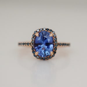 Ceylon Sapphire ring. Rose gold engagement Teal Blue sapphire 14k rose gold ring by Eidelprecious