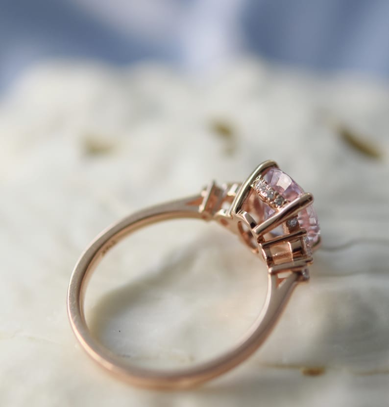 Classic engagement ring, Lavender Peach Sapphire Engagement Ring. Oval cut engagement ring in 14k rose gold by Eidelprecious image 5