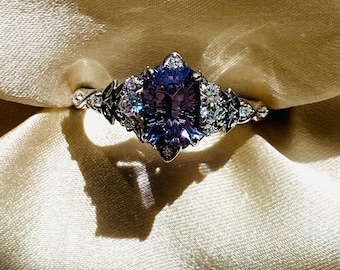 Eowen Spinel Engagement Ring with lab diamonds in 14k white gold. Fantasy engagement ring.