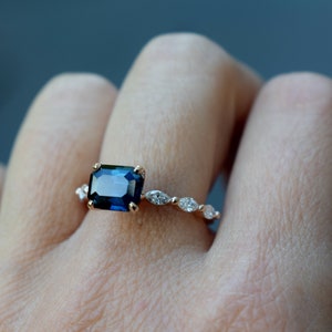 East West Peacock sapphire engagement ring. Godivah ring rose Gold Engagement Ring. One of a kind ring. Sapphire Emerald ring Eidelprecious image 4
