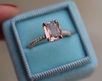 Rose gold engagement ring. Blake ring Cushion peach champagne Sapphire Engagement Ring cushion cut sapphire ring by Eidelprecious