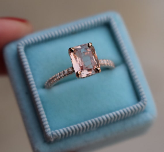 Rose Gold Engagement Ring. Blake Ring Cushion Peach Champagne - Etsy