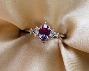 Dela  Alexandrite Ring Enchanted Engagement Ring Gold Whimsical Fantasy moissanite ring Unique 14k gold ring for romantic bride