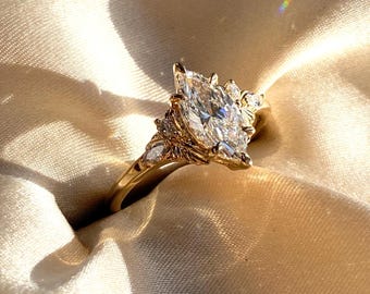 Fiore Beta Engagement Ring: Marquise Lab Diamond, 14k Gold Butterfly Design
