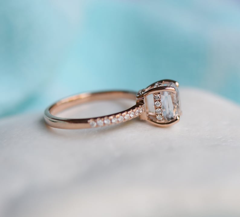 White Sapphire Engagement Ring Radiant Cut White Sapphire Ring Etsy