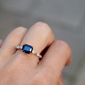 East West Peacock sapphire engagement ring. Godivah ring rose Gold Engagement Ring. One of a kind ring. Sapphire Emerald ring Eidelprecious image 2