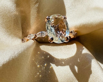 Jasmine sapphire oval Rose gold engagement ring. Natural Light green champagne sapphire diamond ring. Unique rose gold engagement ring.