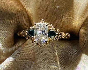 Eowen Radiant Lab Grown Diamond Engagement Ring Gold. Fantasy inspired lab diamond engagement ring. Whimsical Fairytale Ring