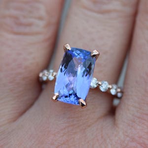 Ultra-Violet Tanzanite Ring. Color of 2018. Rose Gold Engagement Ring Lavender Mint Tanzanite cushion cut engagement ring 14k rose gold.