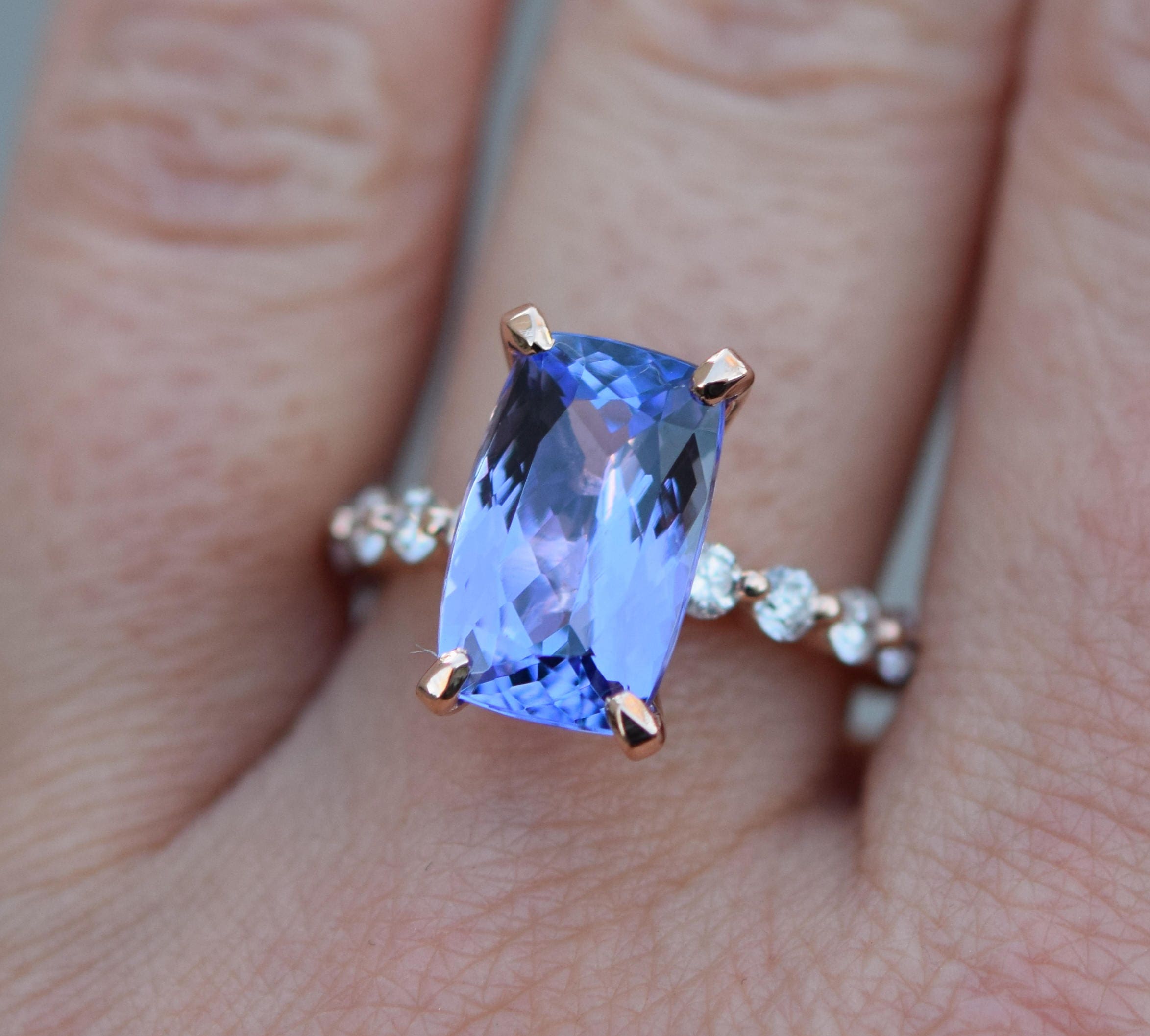 Ultra violet Tanzanite Ring. Color of 2018. Rose Gold Engagement