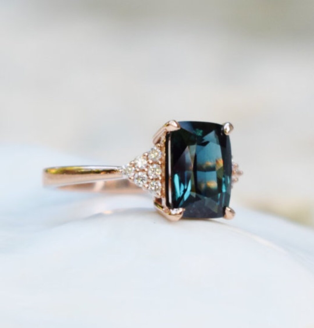 Peacock Sapphire Engagement Ring. Modern Teal Sapphire Ring. Radiant Cut Wedding Ring. Blue Green Sapphire Diamond Anniversary Ring Martini Etsy