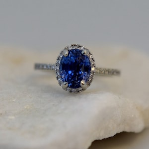 Oval Blue Sapphire Engagement Ring. White Gold Engagement Ring 2.47ct oval blue sapphire ring. White gold ring.
