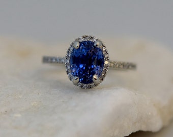 Oval Blue Sapphire Engagement Ring. White Gold Engagement Ring 2.47ct oval blue sapphire ring. White gold ring.