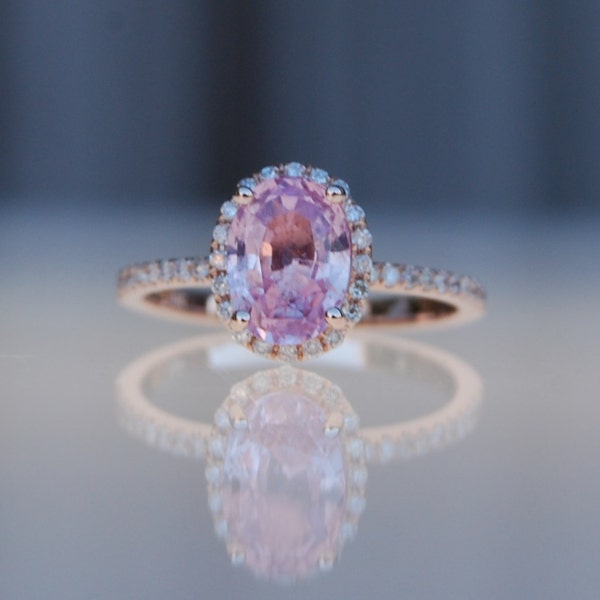 2,12 ct ovaler Himbeer Pfirsich Champagner Saphir Diamant Ring 14k rose gold Ring Verlobungsring