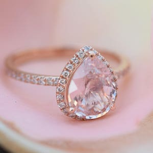 Engagement Ring White Sapphire Engagement Ring 14k Rose Gold 3ct, Pear Cut White Sapphire Ring. Engagement ring by Eidelprecious image 2