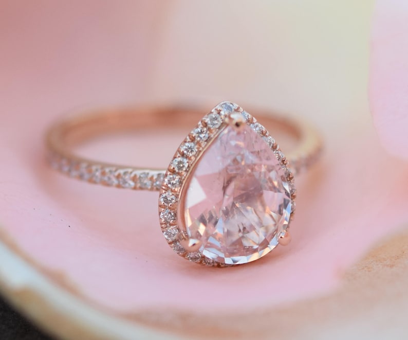 Engagement Ring White Sapphire Engagement Ring 14k Rose Gold 3ct, Pear Cut White Sapphire Ring. Engagement ring by Eidelprecious image 2