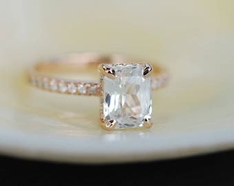 Blake Lively ring  White Sapphire Engagement Ring emerald cut 14k rose gold diamond ring 2ct sapphire ring