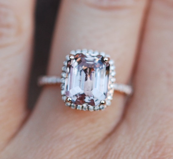 Peach Sapphire Ring Rose Gold Engagement Ring 5.86ct Cushion 14k