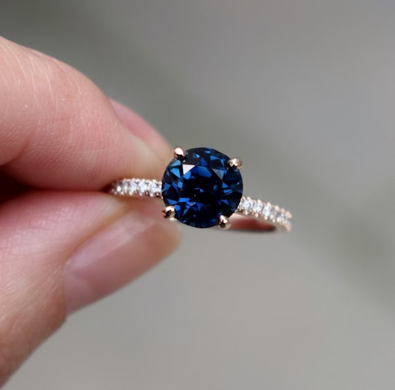 Fall winter Mood Sapphire. Midnight Blue Sapphire Ring. Rose Gold