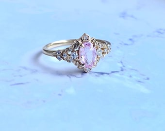 Arwen Fairy Blush Sapphire Diamond Engagement Ring Gold, Whimsical Pink sapphire Engagement ring, Enchanted engagemnt ring