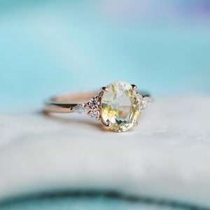 Jasmine sapphire engagement ring. Light yellow champagne sapphire oval diamond ring 14k Rose gold. Campari Engagement ring by  Eidelprecious