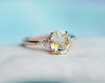 Jasmine sapphire engagement ring. Light yellow champagne sapphire oval diamond ring 14k Rose gold. Campari Engagement ring by  Eidelprecious