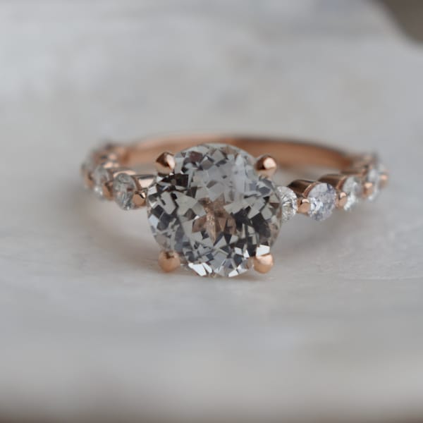 3.2ct White Sapphire ring. Rose Gold Engagement Ring.Diamond Engagement Ring by Eidelprecious