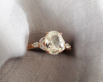 Champagne sapphire ring. Rose gold engagement ring. White sapphire oval 2.4ct jasmine champagne sapphire ring Trillium ring by Eidelprecious