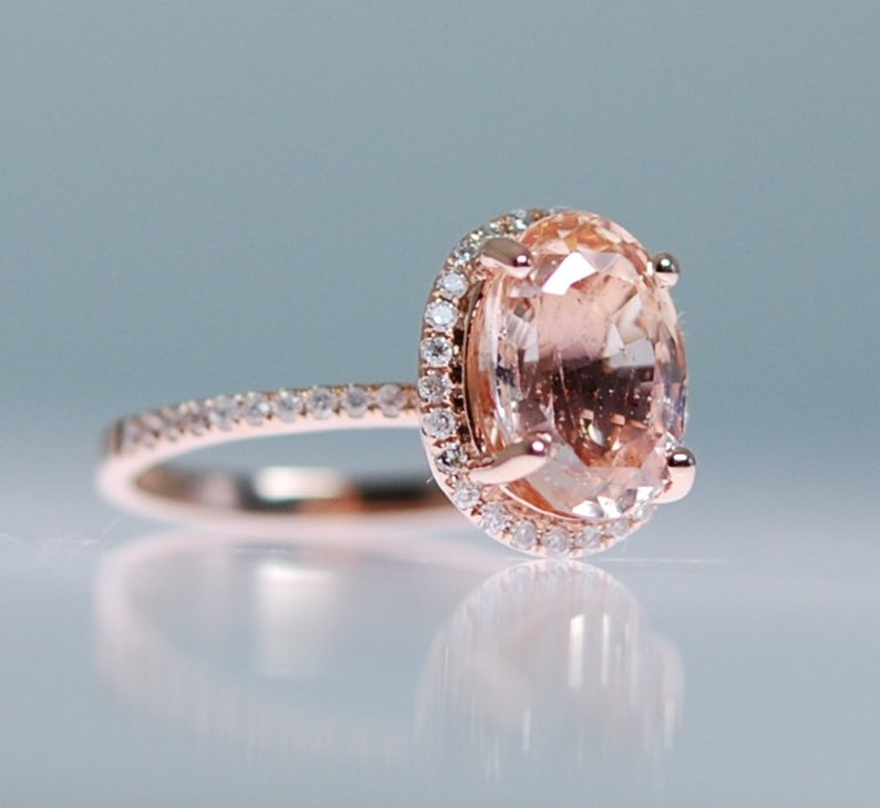 Peach Sapphire Engagement Ring 14k Rose Gold Diamond Ring Etsy