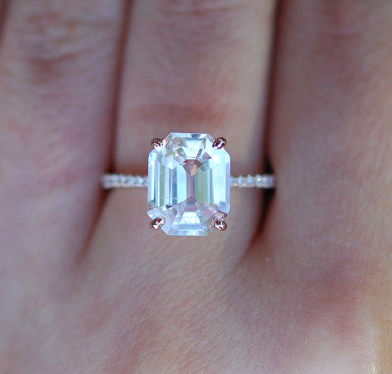 emerald cut white sapphire ring